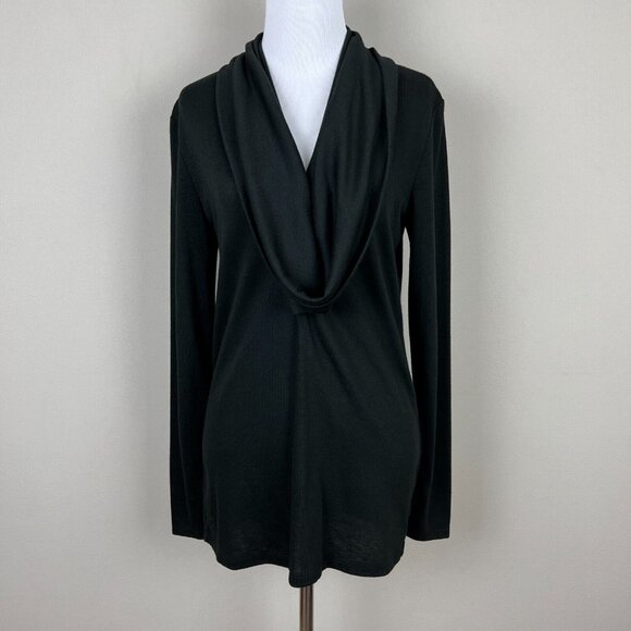 Ann Taylor Sweater Top Women Medium Black Cowl Neck Long Sleeve Lightweight Knit - Picture 1 of 9